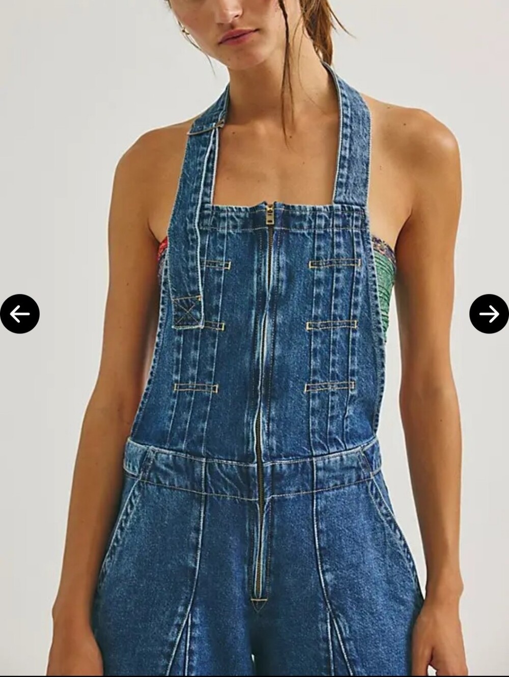 We The Free Halter Denim Wide-Leg Overalls in Blue - Picture 3 of 10